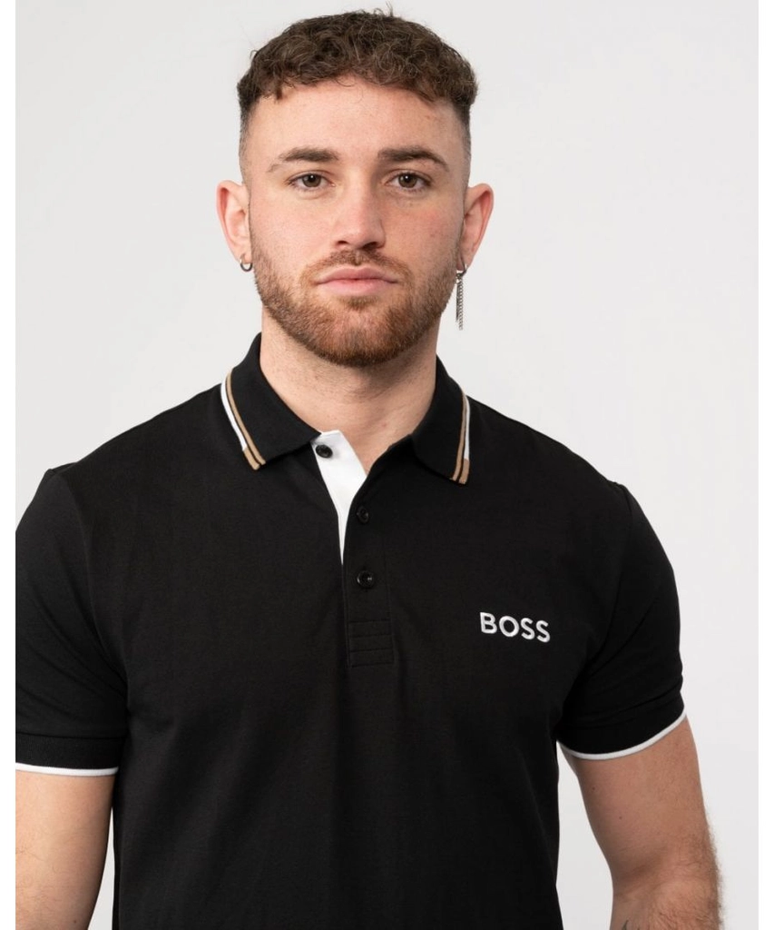 Hugo Boss Paddy Pro Mens Cotton Blend Polo Shirt With Contrast Logos - Black - Size Large